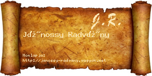 Jánossy Radvány névjegykártya